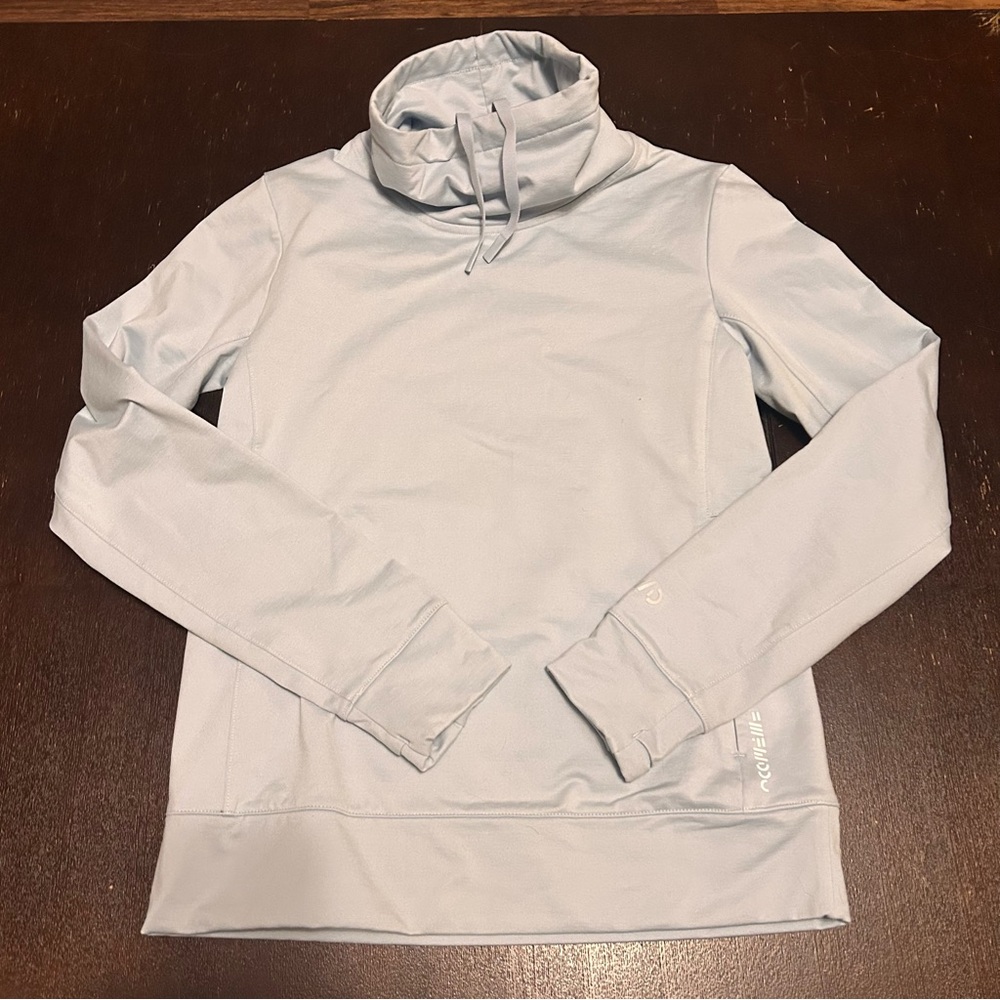 FWD Light Blue Ladies Athletic Top With Ovesized Collar & Thumb Holes. Size XS